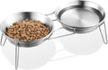 Elevated Cat Bowls, Wide Stainless Steel Cat Food Bowls with Metal Stand Whisker Stress-Free, Raised Food and Water Dish for Cats, Kitten, Puppies and Small Dogs by Wellbro