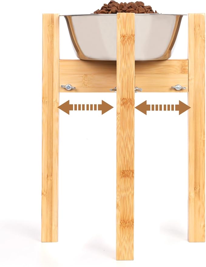 Elevated Dog Bowl Stand Adjustable Dog Food Holder 14”H Large Bamboo | 14” Elevated Dog Bowl Stand, Large Dogs, Adjustable, Fits 8”-11” Bowls, Single Bowl Holder, Natural Bamboo, Classic by HTB