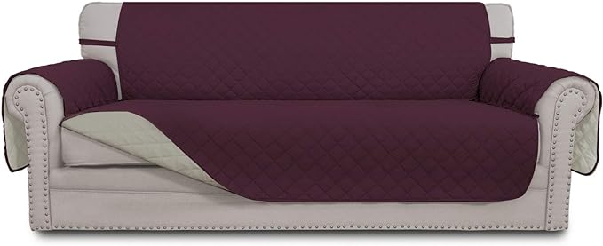Easy-Going Reversible Couch Cover, 3 Cushion Sofa, Large, Wine/Beige | Machine Washable Slipcover For Dogs, Water Resistant Furniture Mat For Living Room, Non-Slip Sofa Cover, Pet Friendly by Easy-Going