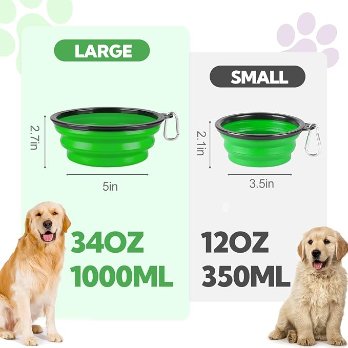 Collapsible Dog Bowl Large 34oz, Travel Dog Water Bowl Portable | 2 Pack, 2 Carabiner Clips, Silicone Travel Dog Bowl Foldable, Feeding Watering Dish Bowl, for Parking, Walking, Camping - Image 4