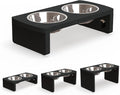 Elevated Dog Bowls, Bamboo Raised Dog Bowl for Small Dogs & Cats, with 2 Stainless Steel Bowls (4'' Tall-20oz Bowl, Black) by JoyoPawFamily