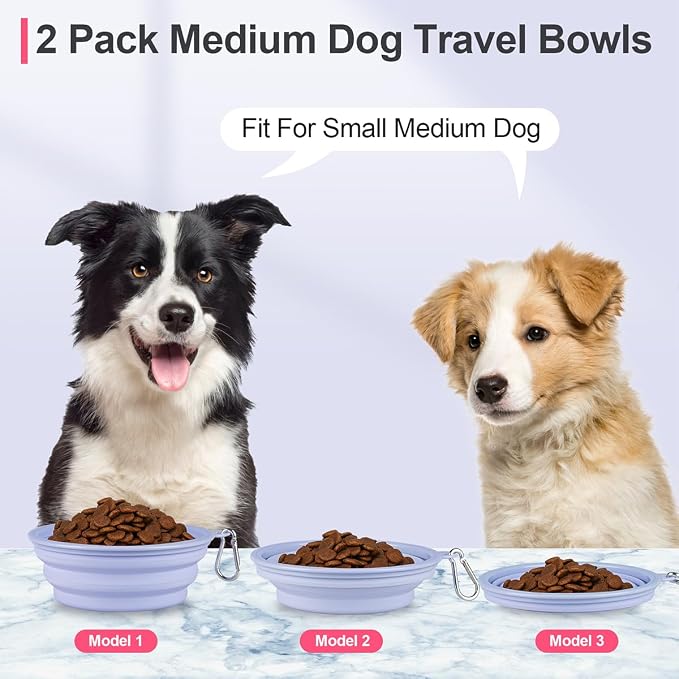 Kytely Collapsible Dog Bowls Medium, 2Pack Foldable Dog Travel Bowl, Portable Pet Water Food Bowl with Clasp, Pet Cat Feeding Cup Dish for Traveling, Walking, Hiking (Lavender & Pink) - Image 5