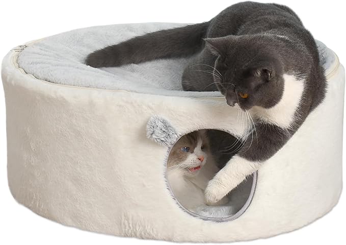 Sunhoo Elevated Cat Beds for Indoor Cats Enclosed House Hideaway Raised Kitty Hammock Large with Washable Cover Kitten Cave Pet Hut Puppy Condo Cubby Plush Cushion Easy Assembly 23.6 * 17.7 * 10.6in by Sunhoo