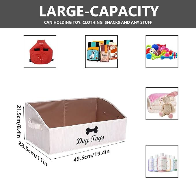 Morezi Linen-cotton blend dog toy basket and dog toy box, dog toy basket storage - Perfect for organizing pet toys, blankets, leashes, chew toys - Beige - Dog - Image 3