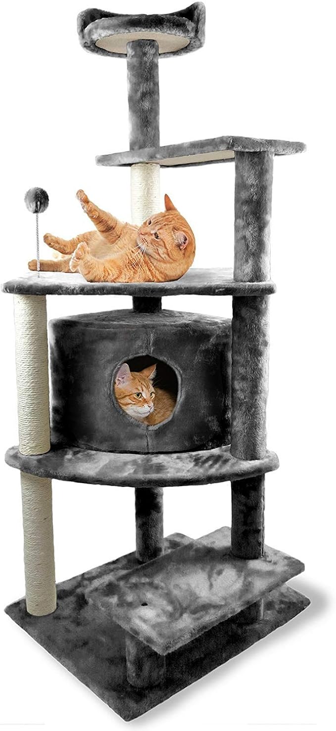 Furhaven 59.8" Tall Cat Tree for Indoor Cats, Ft. Sisal Scratching Posts, Condo, & Toys - Tiger Tough Platform House Interactive Playground Tower - Gray, One Size by FurHaven