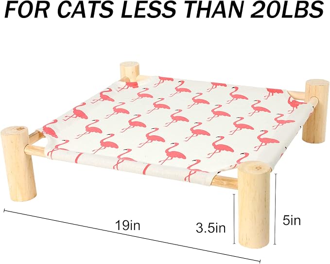 Patas Lague Cat Hammock Bed Small Eleveted Dog Bed 19x19 in Flamingo | Brethable Wooden Pet Bed, Cooling Rabbit Cot, Outdoor Cat Furniture For Summer - Image 5