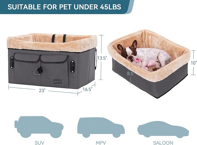Petsfit Dog Car Seat for Medium Dogs or 2 Small Dogs, Upgraded Dog Booster Car Seat for Front and Back Seats with 2 Safety Leashes (Medium, Deep Grey) - Image 4