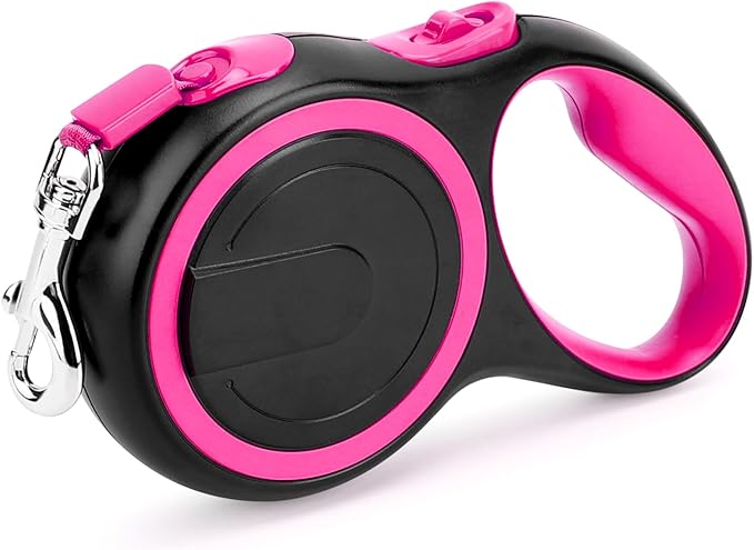 Segarty Pink Retractable Dog Leash, 16ft Heavy Duty Walking Dog Leash for Medium Small Dogs up to 44lb, Anti-Slip Handle 360°Tangle-Free Nylon Tape, One-Handed One Button Lock and Release by Segarty