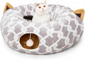 Large Cat Tunnel Bed Under Christmas Tree with Fluffy Toy Balls, Small Cushion and Flexible Design- 10 inch Diameter, 3 ft Length- Great for Cats, and Small Dogs, Gray Geometric Figure by MAKEPETLUCKY-WelcometoCatTunnelClub