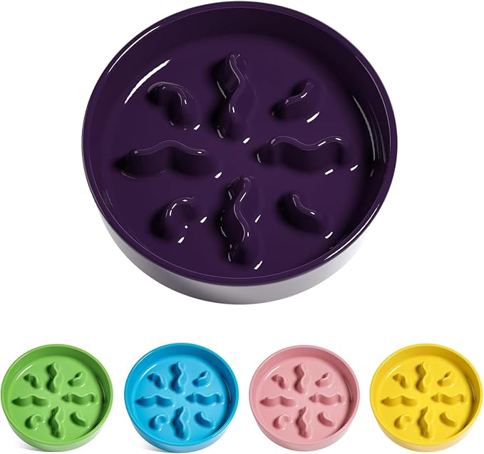 LE TAUCI PET Ceramic Slow Feeder Dog Bowls Small Breed, 0.5 Cups Dog Food Dish for Fast Eaters, Puzzle Bowl for Small Dogs and Cats, 5.5 Inch-Purple by LETAUCIPET