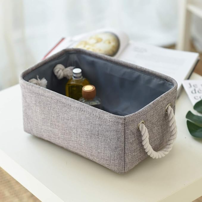 TheWarmHome Storage Bins - Medium 3 Pack Storage Baskets for Organizing Shelves | Fabric Storage Cubes Organizer for Linen Closet Nursery Home Decor Grey - Image 8