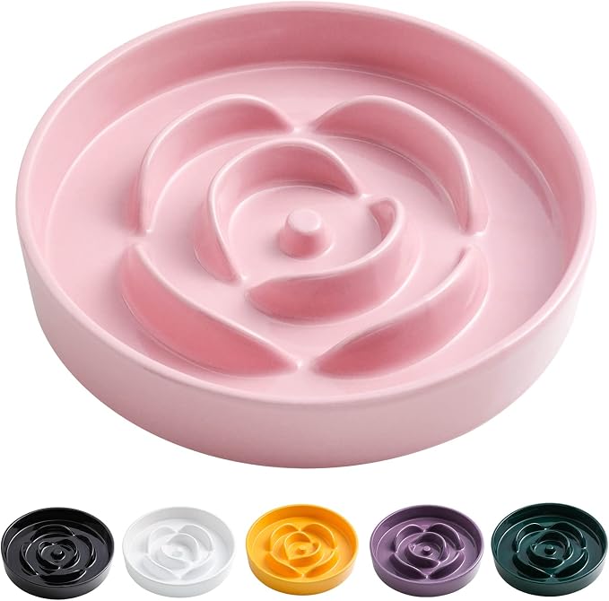 8.66 in Pink Ceramic Slow Feeder Dog Bowl for Medium and Large Breed,Pet Feeding Dog Food Water Dish Heavy Weighted,Puppy Bowl for Fast Eaters,Puzzle Slow Eating Dish Modern Cute by PetGettingMuchHeathier