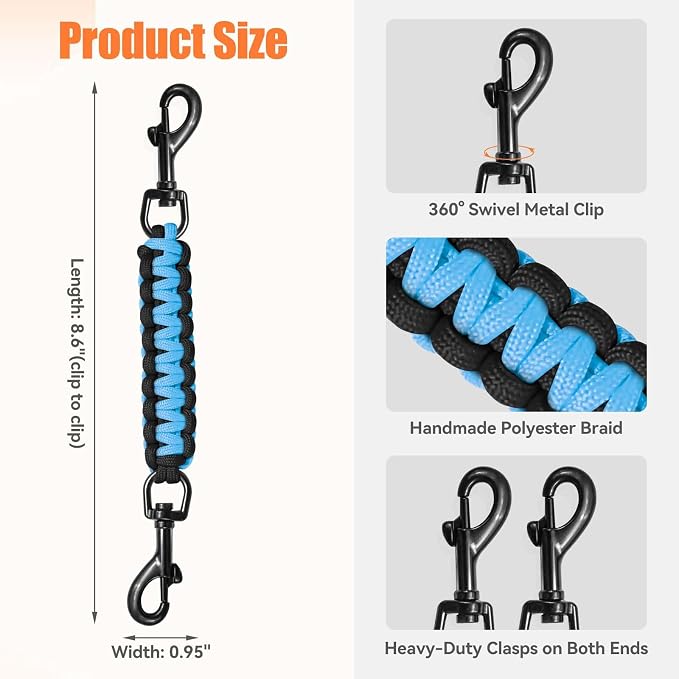Dog Collar Safety Clip, Collar Companion, Handmade Backup Safety Strap, Double-Ended Clip Leash Connector, Suitable for Dog Harnesses, Prong, Pinch Collars (Black,Sky Blue, 1 Pack) - Image 3