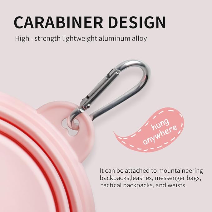 Collapsible Dog Bowls 2-Pack, Portable Travel Dog Bowl with Carabiner, Food-Grade Silicone Pet Bowl for Hiking, Walking (Macaron Pink and Green) - Image 4