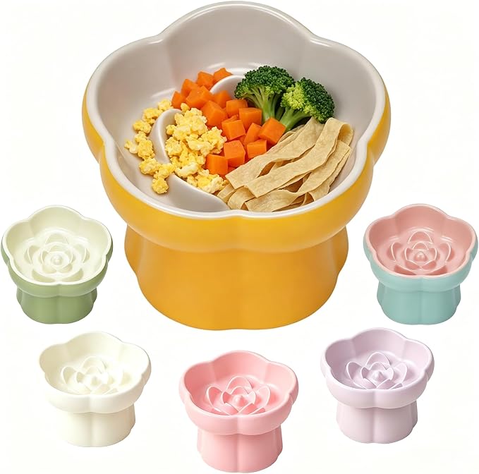 Ceramic Raised Slow Feeder Cat Bowl,Cat Slow Feeder, | Tilted Feeding Dish,Whisker-Friendly, Indoor Cats Food Bowl Small Dogs Slow Feeder for Dry and Wet Food by koieam