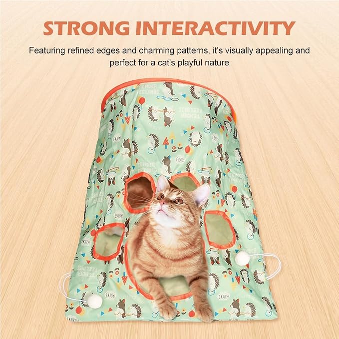Cat Tunnel Toy, Cat Tunnel Bags with 1 Little Mouse & 3 Ball Crinkle Sack Bag for Cats, Portable Training Cave Collapsible Interactive Drill Bag Toy, Pet Self Interactive Toys - Image 4