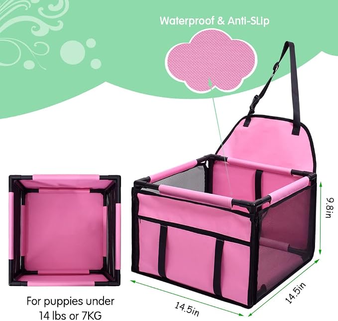 Dog Car Seat Puppy Portable Pet Booster Car Seat with Clip-On Safety Leash and Stable Fram, Anti-Collapse,Perfect for Small Pets - Image 5