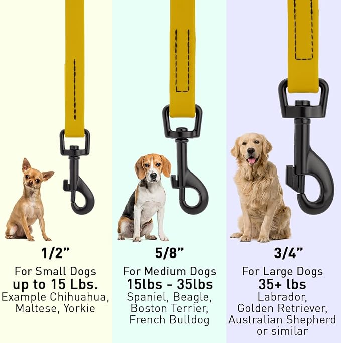 Dogline Biothane Waterproof Dog Leash Strong Coated Nylon Webbing with Black Hardware Odor-Proof Easy to Clean High Performance for Small or Large Dogs Made in USA 4 or 6 ft Lead, Treasure Gold - Image 3