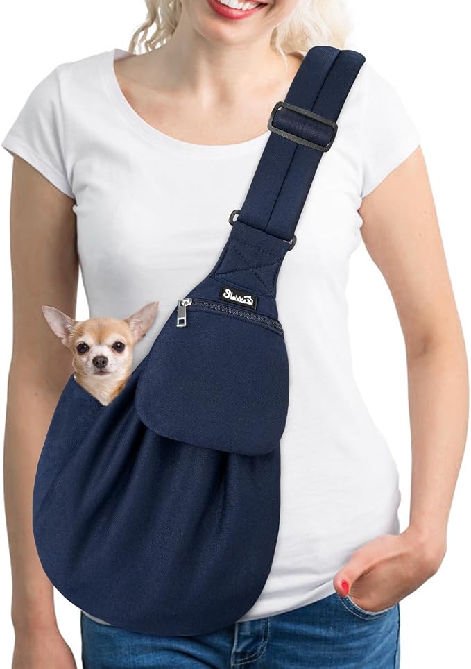 SlowTon Dog Carrier Sling - Thick Padded Shoulder Strap Adjustable, DBL, S | Dog Carriers for Small Dogs, Puppy Carrier Purse for Pet Cat with Front Zipper Pocket Safety Belt Machine Washable by SlowTon