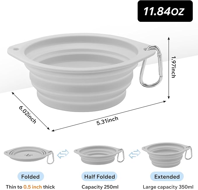 Dog Water Bottle and Collapsible Bowl Set, 18.6 oz/550ml Leakproof Silicone Portable Pet Travel Water Bottle for Walking, Hiking and Camping, Light Grey - Image 6