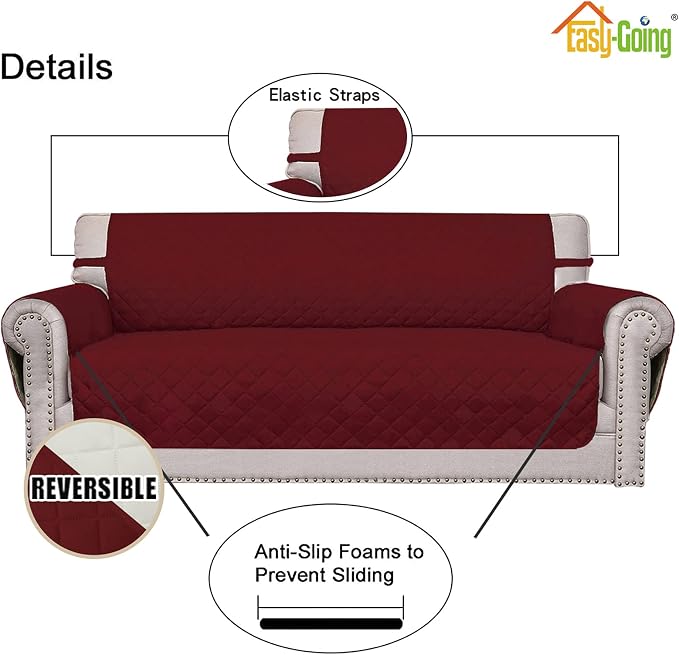 Easy-Going Reversible Couch Cover, Oversized Chair, Christmas Red/Ivory | Machine Washable Slipcover For Dogs, Water Resistant Furniture Mat For Living Room, Non-Slip Sofa Cover, Pet Friendly - Image 3