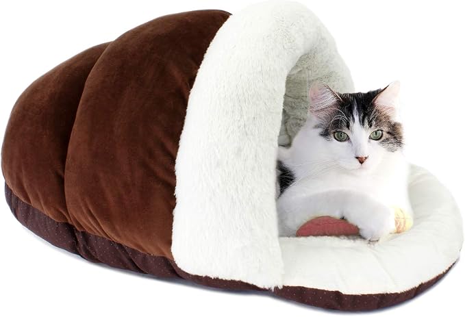 ASPCA Cave Bed for Cats, Cozy Slipper for Indoor Pets | Soft plush enclosed pet bed gives indoor cats, kittens and small pets a cozy place to curl up, sleep and lounge. by ASPCA