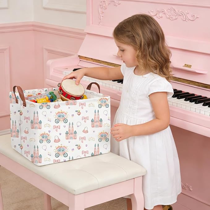 Rectangular Princess Castle Basket,Collapsible girl storage box,Pink Basket,Gift Organizer,Girl Room Decor,Books Box(Princess) - Image 4