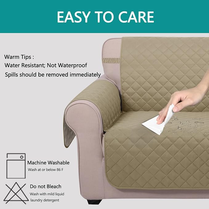 U-NICE HOME 4 Seater Sofa Cover 91''Large Couch Cover, Light Camel/Beige | Washable, Pet Friendly, Elastic Straps, Water Repellent, Furniture Protector Mat for 4 Cushion Couch - Image 5