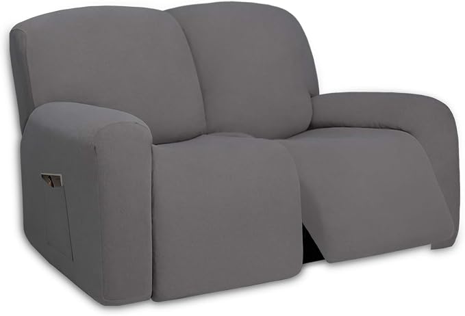 PureFit Super Stretch Loveseat Recliner Sofa Couch Cover with Pocket | 2 Seats Non Slip Soft Sofa Slipcover, Washable Reclining Furniture Protector for Pets (Recliner Loveseat, Light Gray) by PureFit