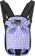 Pawaboo Pet Front Carrier Backpack for Small Medium Dogs | Legs Out Easy-fit,Adjustable Straps,Hands-Free,Soft Padded Support for Travel Hiking Cycling Camping,Black Purple Daisy,M by Pawaboo