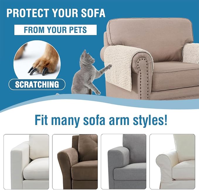 H.VERSAILTEX Plush Chenille Couch Armrest Cover 2 Packs Thick and Soft Sofa Covers Furniture Protector Cover for Pets (27.5" x 27.5", Ivory) - Image 6
