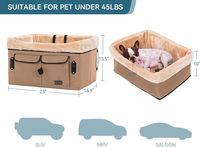 Petsfit Dog Booster Car Seat for Medium Dog or 2 Small Dogs with Patent Buckles, Washable Pad, Upgraded Pet Car Seat for Dogs Up to 45 lbs (Medium, Tan) - Image 4