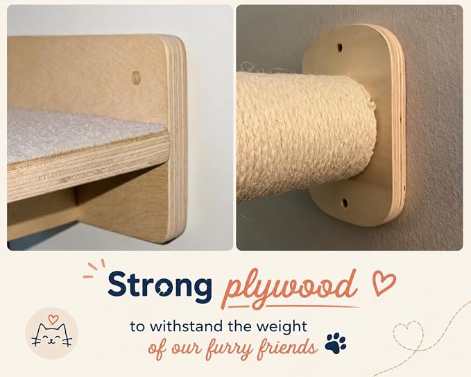 Cat Wall Shelves 6-in-1 Wall Mounted Cat Furniture with Perch & Hammock, Wooden Climbing Shelves with Scratching Post Pad, Space-Saving Climbing Tower for Indoor Cats - Image 8