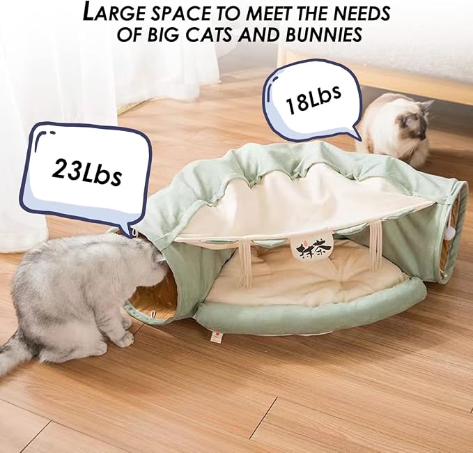 EAEDMY Cat Rabbit Tunnel Bed Nest for Cats Indoor, with Collapsible Washable Soft Cushion, Plush Ball and Exercise Wheel Tube, Fit for Puppy Bunny Kitty Kitten Ferret - Image 2