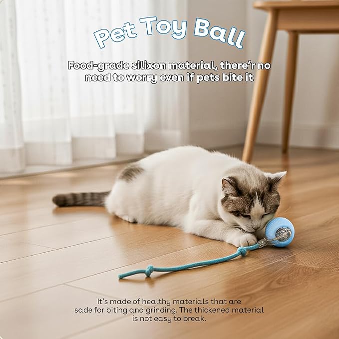 Interactive Cat Toy Ball, Automatic Intercative Cat Toys for Indoor Cats, The 3rd Generation Agile Moving Cat Ball with Elastic Mesh Tail, Toys for Indoor Adult Cats, Motion Activated (Blue) - Image 3