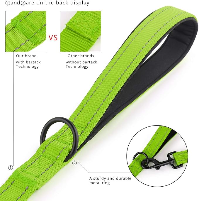 Plutus Pet Double Handle Dog Leash, 5 FT Long, for Medium Large Dogs | Reflective Nylon, Soft Padded 2 Handles, Heavy Duty for Training, Dual Handle Lead, 5 FT x 1”, Green - Image 3