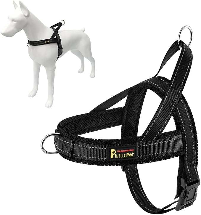 Plutus Pet No Pull Dog Harness for Medium Sized Dog, Breathable Mesh Padded | Adjustable Reflective with Handle, Escape Proof, Quick Fit Pet Vest, Front Clip, for Training and Walking, Black, M by PLUTUSPET