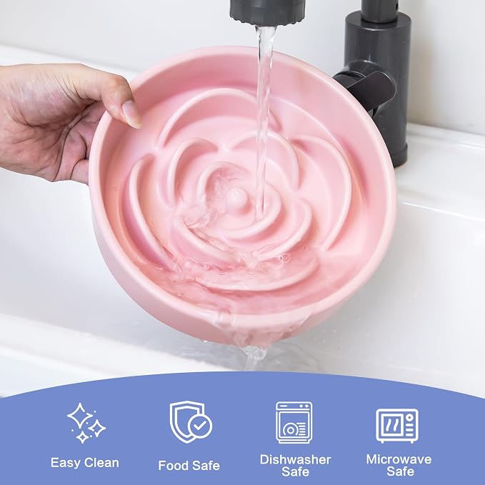 8.25'' Ceramic Slow Feeder Dog Bowls - Petal Shape Modern Dog Food Dish for Medium and Large Breeds, Puzzle Maze Bowl to Slow Down Eating, Anti-Gulping, Dishwasher & Microwave Safe, Pink - Image 6