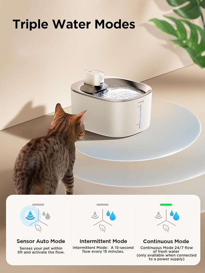 Wireless Cat Water Fountain with Sensor, 4000mAh Battery Operated, FEELNEEDY 4L/135 fl oz Pet Water Fountain for Cats and Dogs, Ultra Quiet Cat Drinking Fountain with 2 Filters (White YPD-C004P) - Image 3