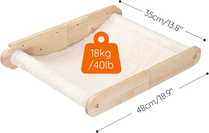 HOOBRO Wooden Cat Hammock with Soft Fabric, Cat Shelves & Furniture, Wall Mounted Cat Beds and Perches for Lounging, Playing, Sleeping, Holds up to 40 lb, Easy to Install, Natural NL03CS03N2 - Image 3