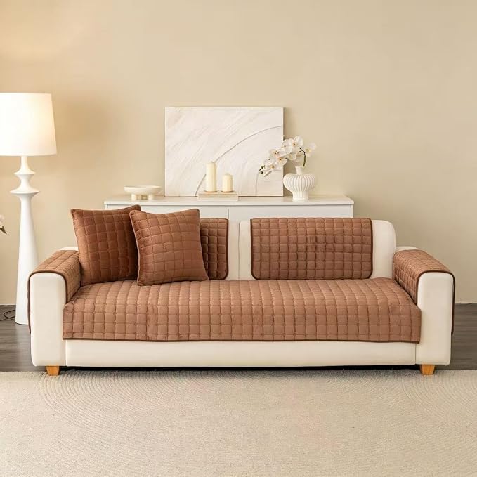 Velvet Washable Couch Cover for Pets Dogs, Non Slip Sectional Sofa Covers for 3 Cushion Couch Sofa L Sharped Sofa Slipcovers, Furniture Protector (1 PCS 36"x63",Brown) - Image 6