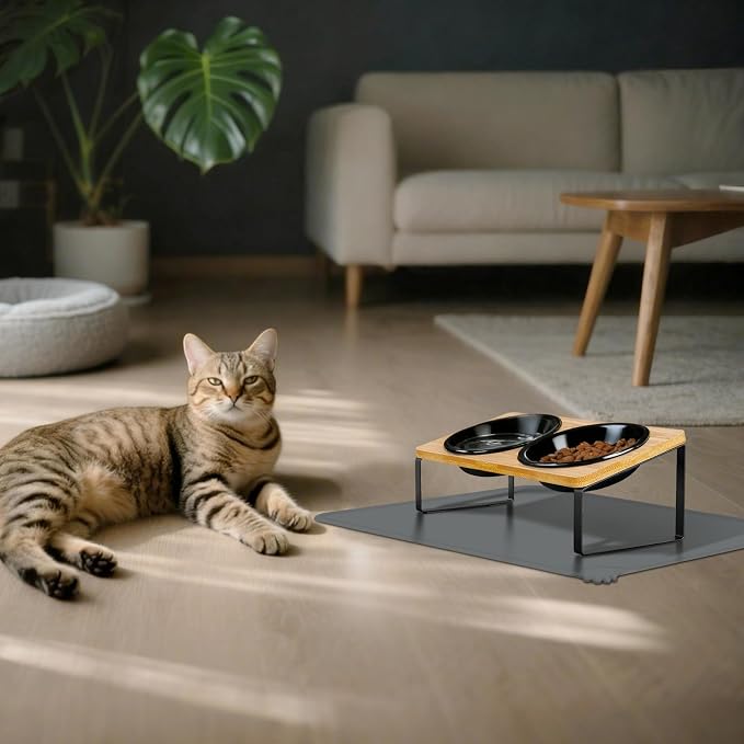 LEAWALK Upgraded Adjustable Height Cat Food Bowls Stand Ceramic Dog Bowls and Slow Feeder Cat Bowl, 15°Tilted Stand Anti Vomiting Raised for Small and Medium Sized Cats Dogs (Black) - Image 8