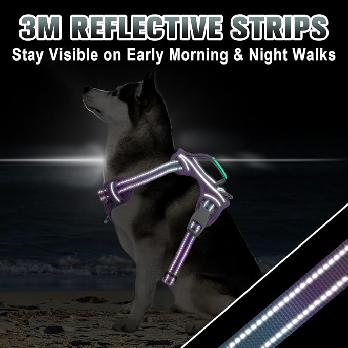 BARKBAY No Pull Dog Harness Large Reflective Dog Harness with Front Clip and Easy Control Handle for Walking Training Running with ID tag Pocket(Lavender Sky,L) - Image 7