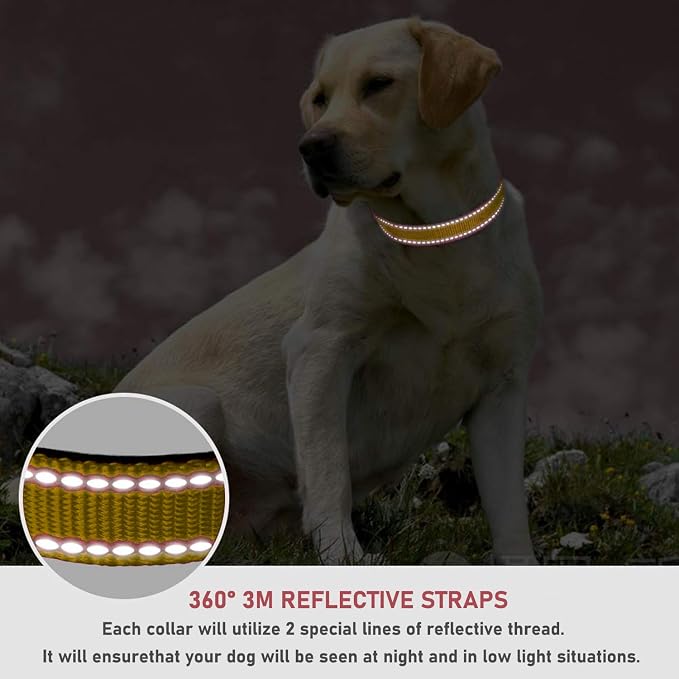 Reflective Dog Collar, Puppy Collar with Buckle Adjustable, Brown XS | Breathable Nylon Collars for Small Medium Large Dogs, No Chafing on Walks and Outdoor Hikes, Metal D-Ring, Night Safety - Image 4