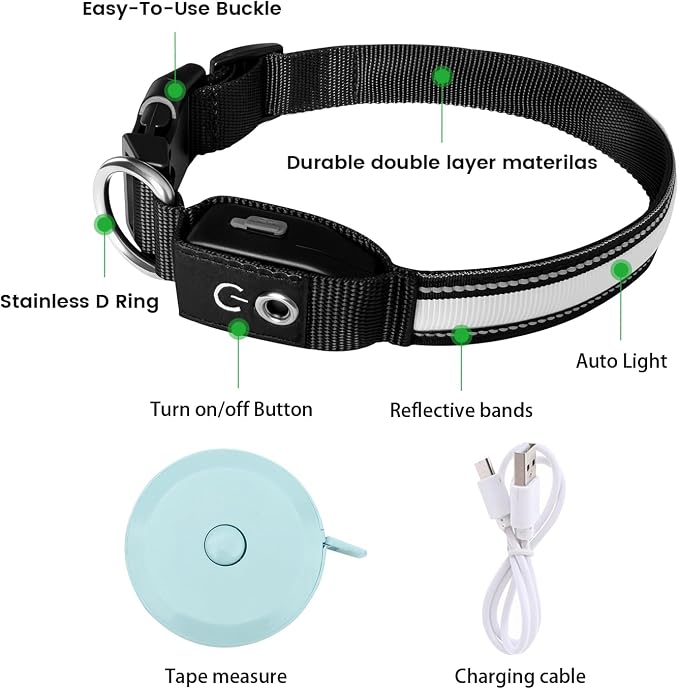 Auto Light Up Dog Collar - Smart Safety Night Collar with Motion Sensor - Auto-On in Dark - USB-C Rechargeable - 3 Day Runtime- IP65 Waterproof (M 15-20“) - Image 7