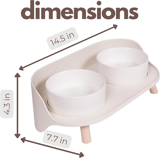 A4DOG Ceramic Dog Bowls with Stand - Elevated Dog Water and Food Bowl Set 13.5oz Cat & Dog Feeding Station Spill Proof Splash Proof Raised Pet Food Bowls for Dogs, No Mess Pet Feeder - Beige - Image 5