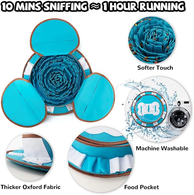 AWOOF Pet Snuffle Mat for Dogs, Interactive Feed Game for Boredom, Encourages Natural Foraging Skills for Cats Dogs Bowl Travel Use, Dog Treat Dispenser Indoor Outdoor Stress Relief (Blue) - Image 6