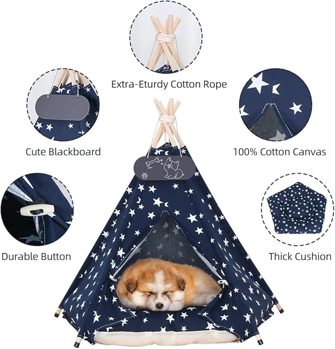 Pet Teepee Tent for Dogs & Cats Dog Bed with Thick Cushion Puppies Play House Removable and Washable - Image 4