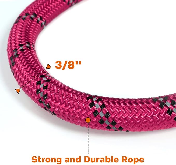 Taglory Rope Dog Leash for Small Medium Dogs, 5 FT Padded Handle, Hotpink | Made of Climbing Rope, Reflective for Night Walks and Training, Comfortable Grip, Anti-tangle Swivel Clip, 3/8 inch - Image 3