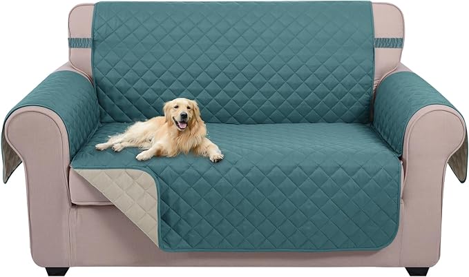 U-NICE HOME Loveseat Sofa Cover for 2 Cushion Couch, Blue/Beige | 54''Oversized Loveseat Cover Washable, Pet Friendly, Elastic Straps, Water Repellent, Furniture Protector for 2 Cushion by U-NICEHOME